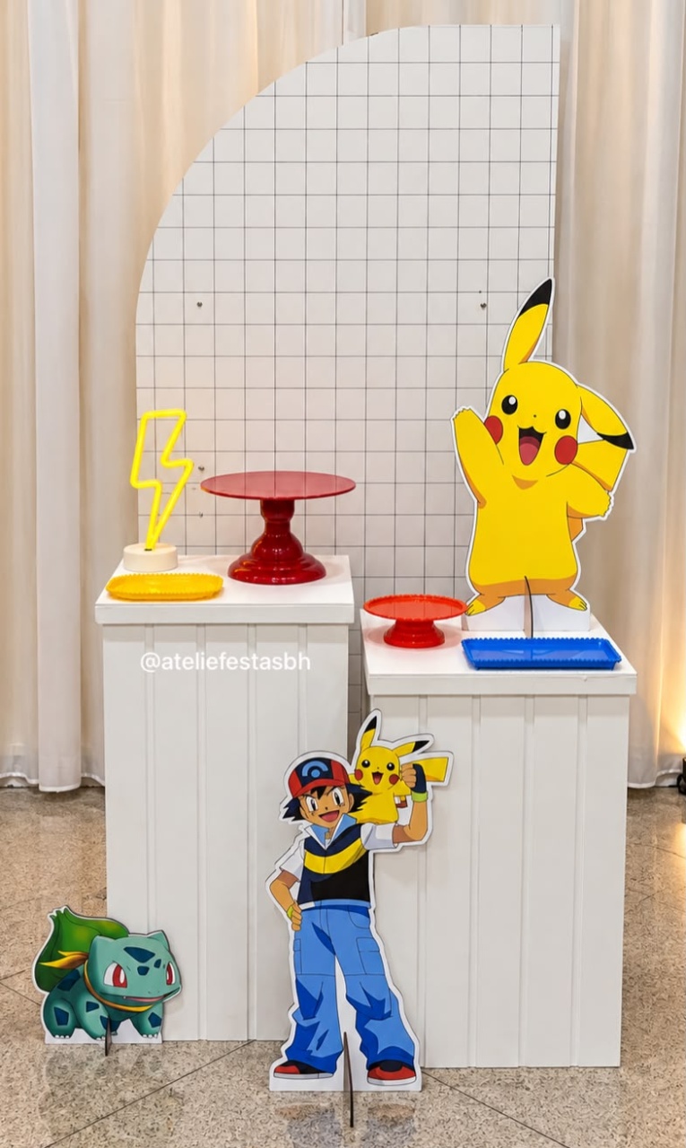 Kit Minimalista Pokémon - Painel Grid - Ateliê Festas