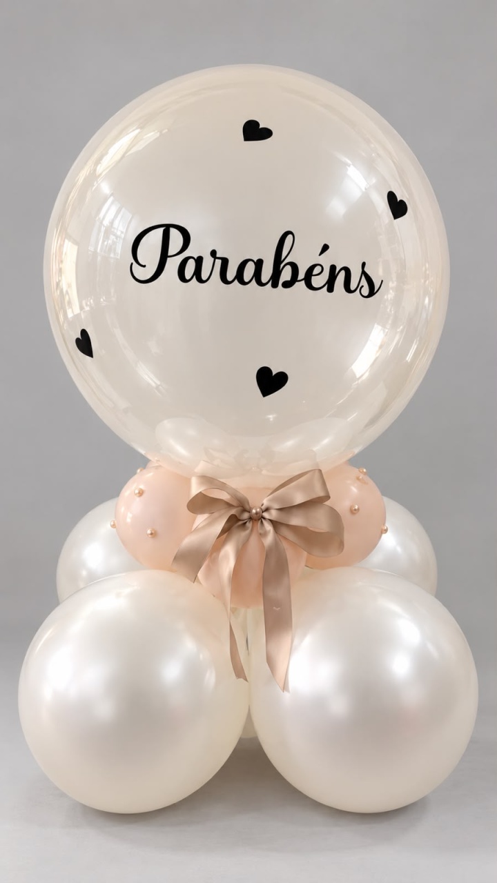 Arranjo Bubble Parabéns Com Laço E Pérolas - Ateliê Festas