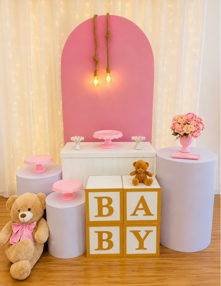 Kit Bronze Chá de Bebê Rosa - Ateliê Festas