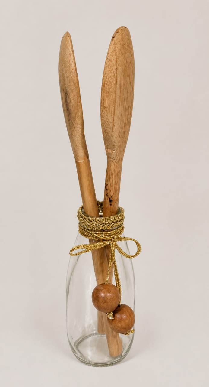 Vaso de Vidro Com Colheres de Madeira - Ateliê Festas