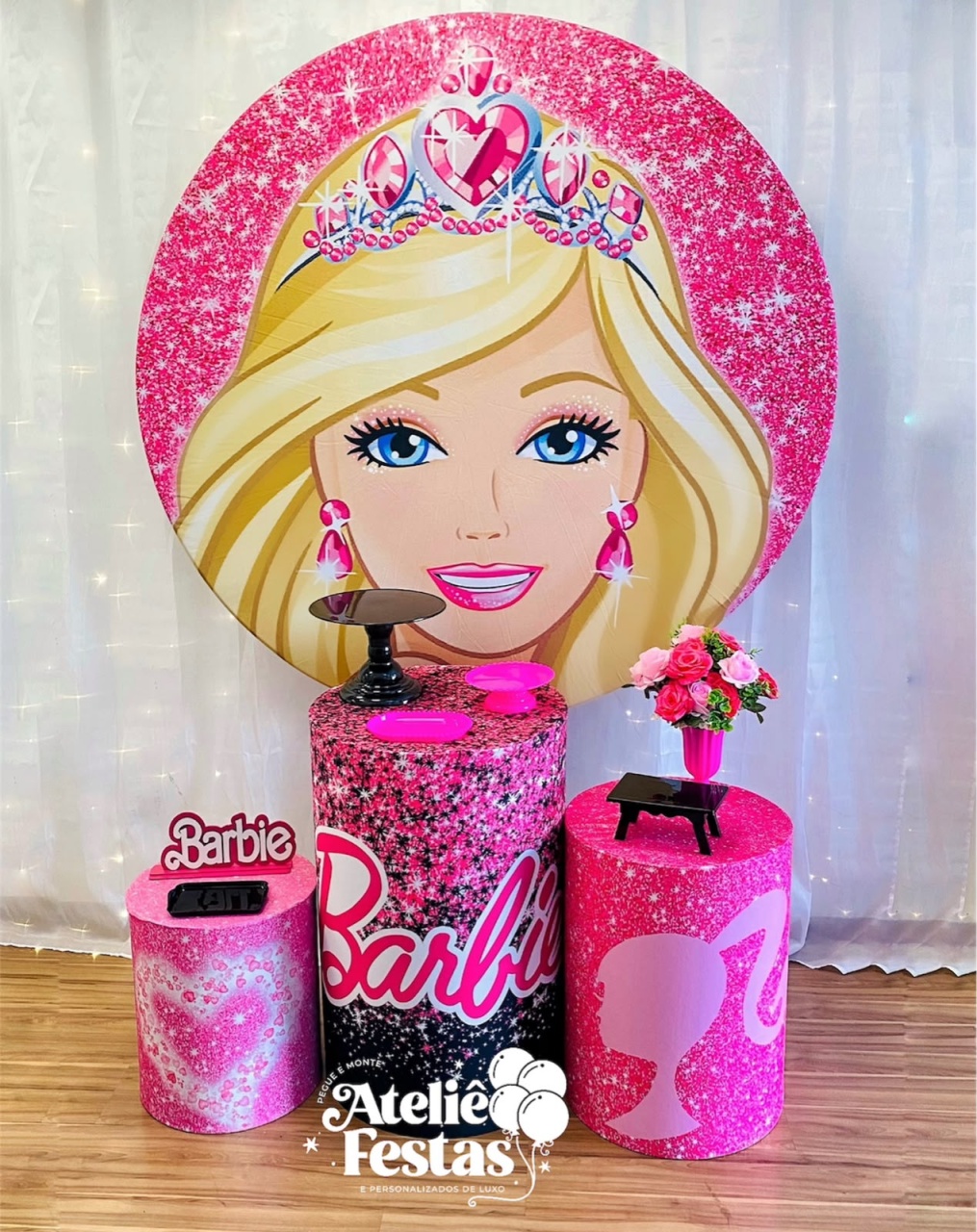Kit Básico Barbie Preto E Rosa - Ateliê Festas