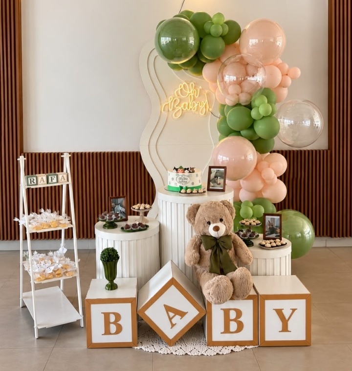 Decoração Chá de Bebê Bege E Verde - Ateliê Festas