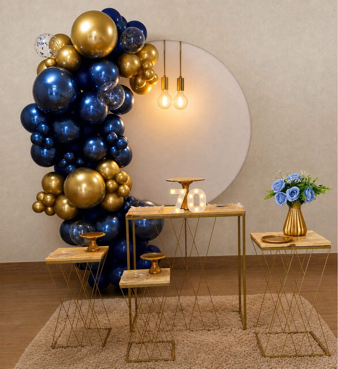Kit Azul E Dourado Com Painel Redondo - Ateliê Festas