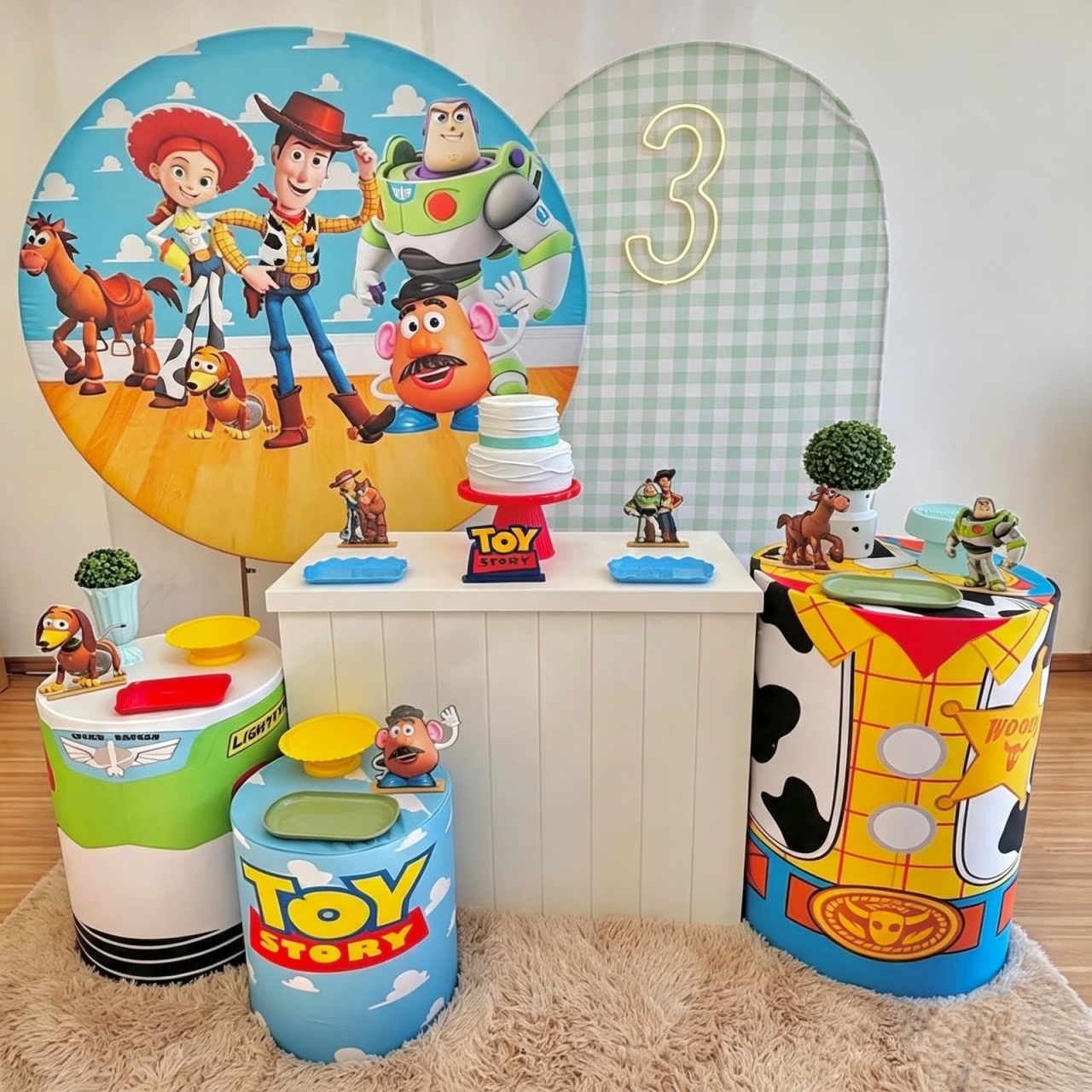 Kit Ouro Toy Story - Painel Xadrez Verde Claro - Ateliê Festas