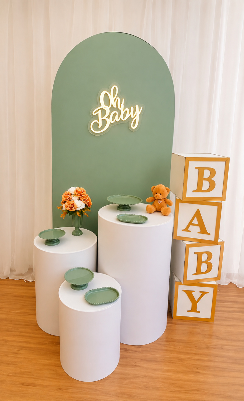 Chá de Bebê Básico Verde Menta Com Led - Ateliê Festas