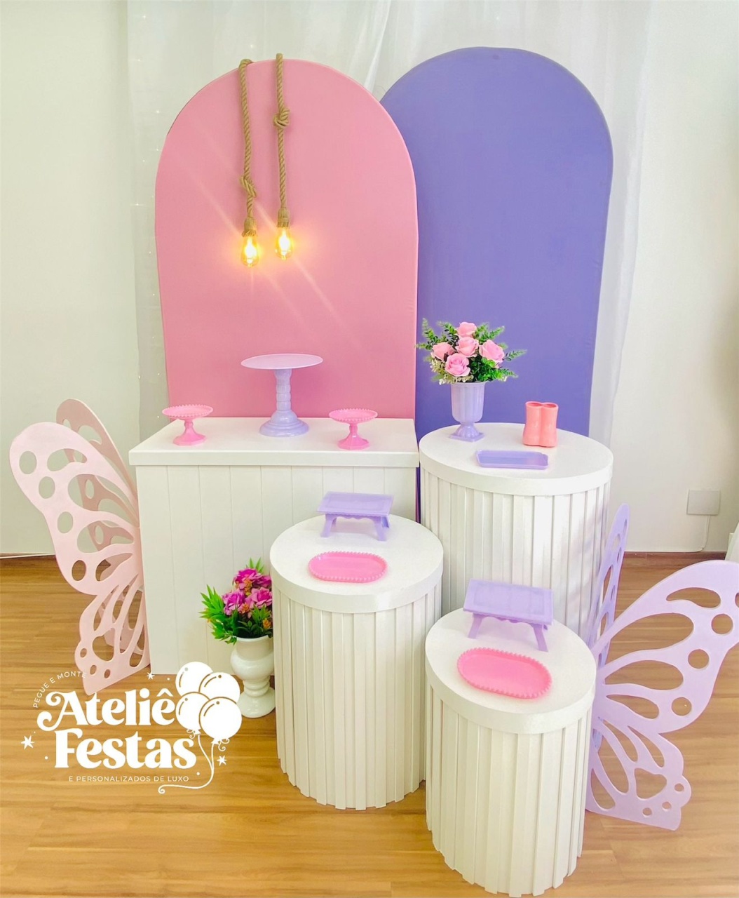 Jardim das Borboletas Com Cilindros Ripados 3D - Ateliê Festas