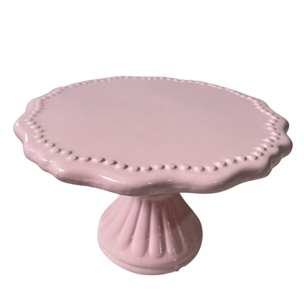 Bandeja de Cerâmica Com Pé Rosa Candy - Ateliê Festas