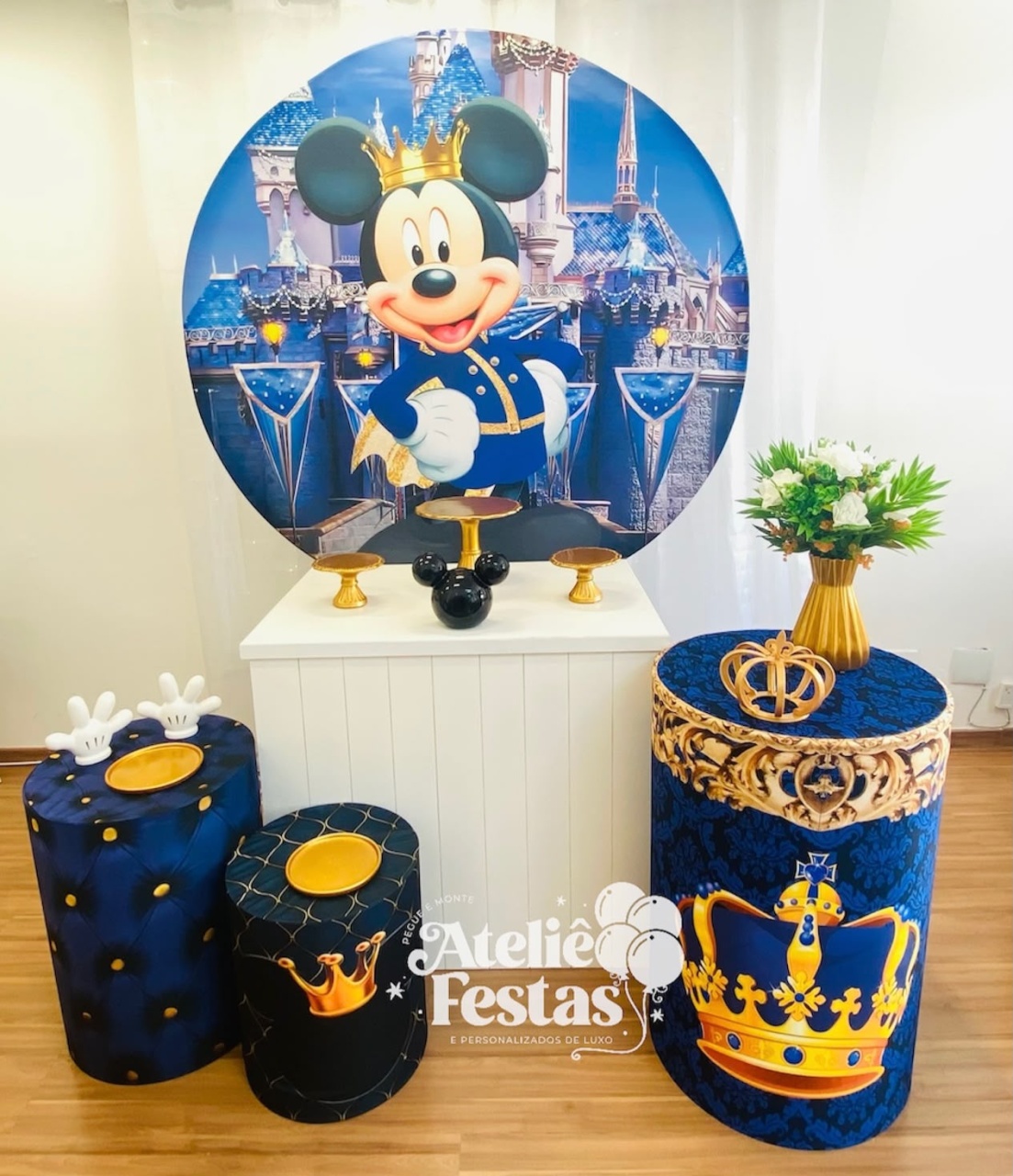 Kit Bronze Mickey Realeza Com Peças Em Cerâmica - Ateliê Festas