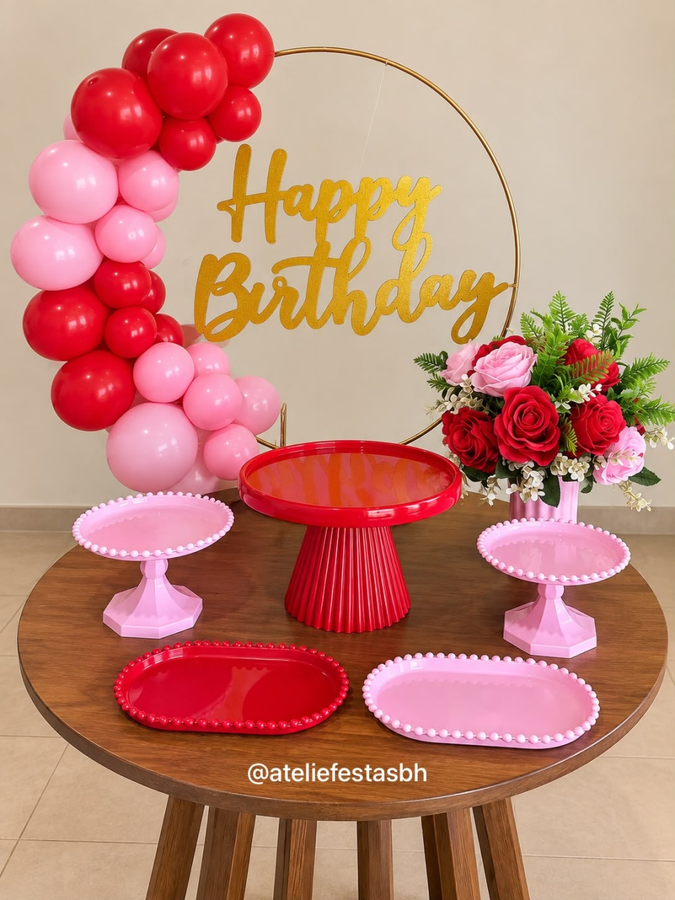 Mini Kit Festa Na Mesa Rosa Candy E Vermelho - Ateliê Festas