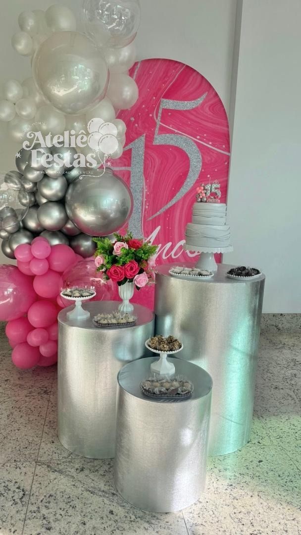 Kit 15 Anos Prata E Rosa - Ateliê Festas