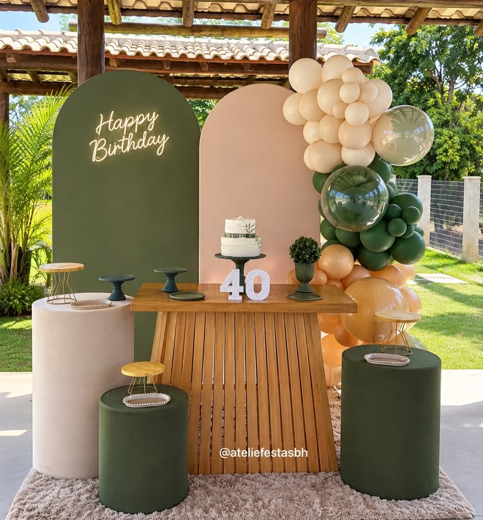 Kit Adulto Verde E Bege - Ateliê Festas