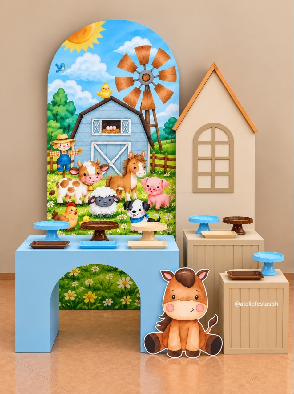 Fazendinha Azul - Painel Casinha - Ateliê Festas