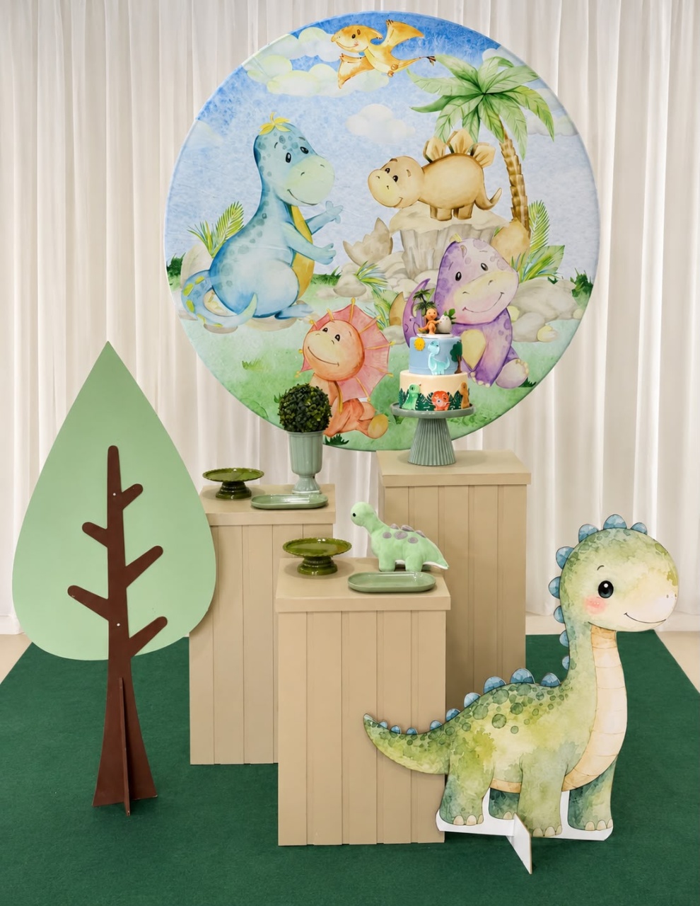 Kit Bronze Dino Baby Aquarela Com Display de Chão - Ateliê Festas