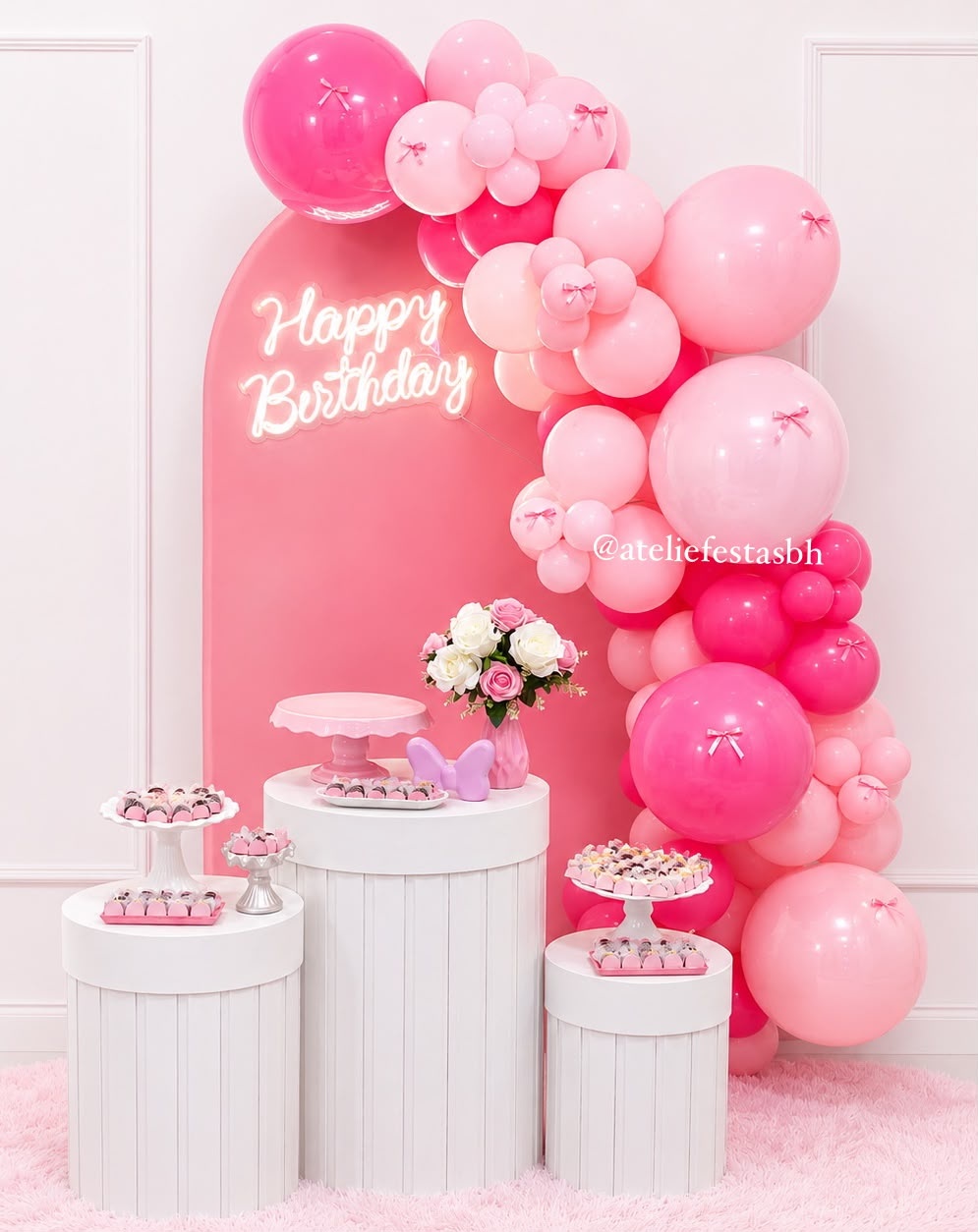 Kit Rosa Claro Com Cilindros Ripados 2D - Ateliê Festas
