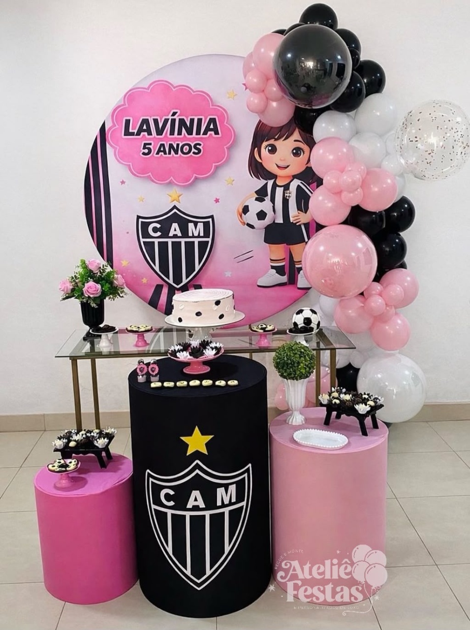 Kit Básico Atlético Mineiro Rosa (Painel Personalizado) - Ateliê Festas