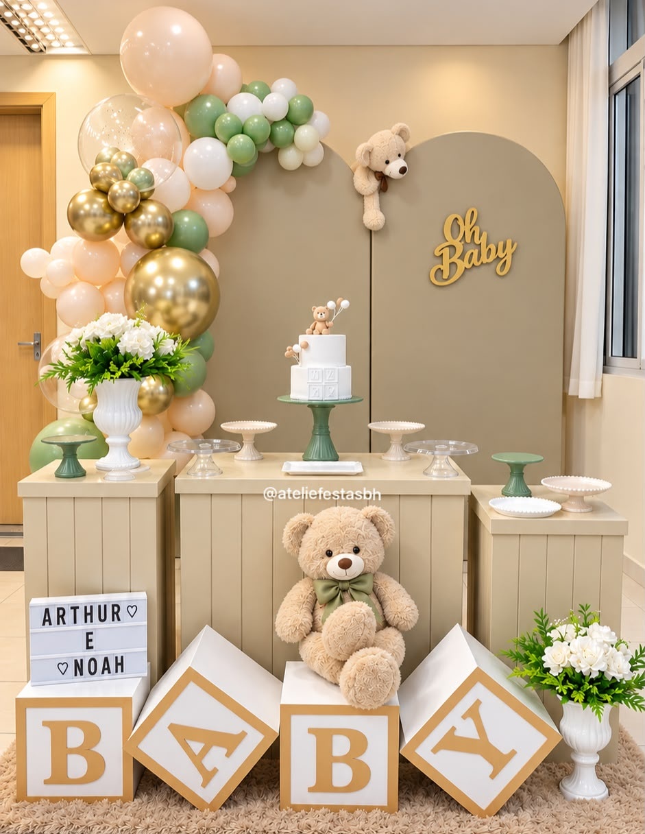 Decoração Bege Chá de Bebê - Ateliê Festas
