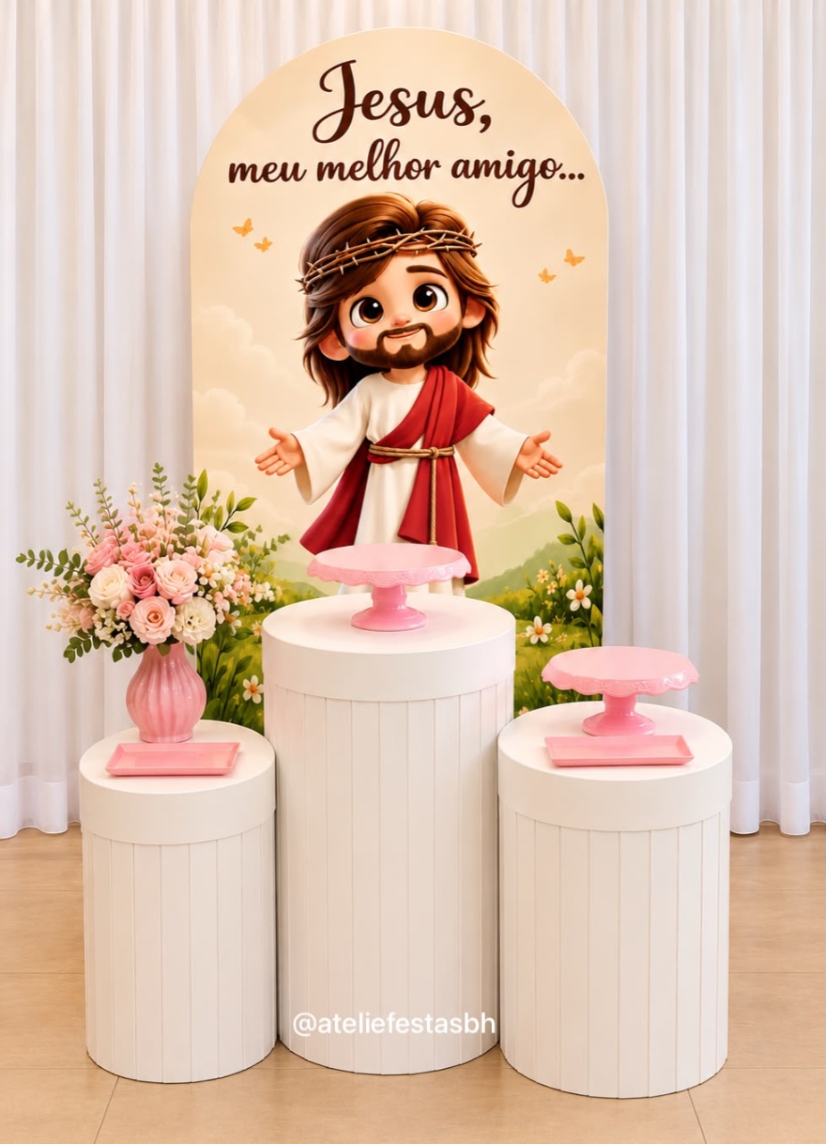 Kit Minimalista Jesus, Meu Melhor Amigo - Cilindros Ripados - Ateliê Festas