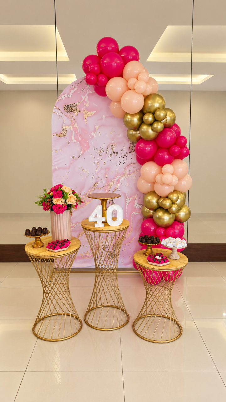 Kit Adulto Rosa E Dourado + Balão - Ateliê Festas