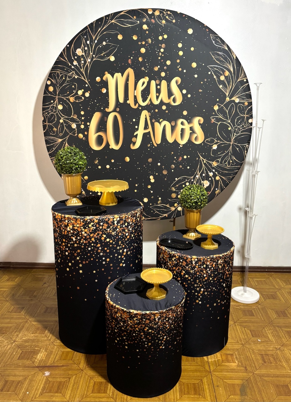 60 Anos - Preto E Dourado - Kit Básico - Decoreli Decorações Pegue e Monte