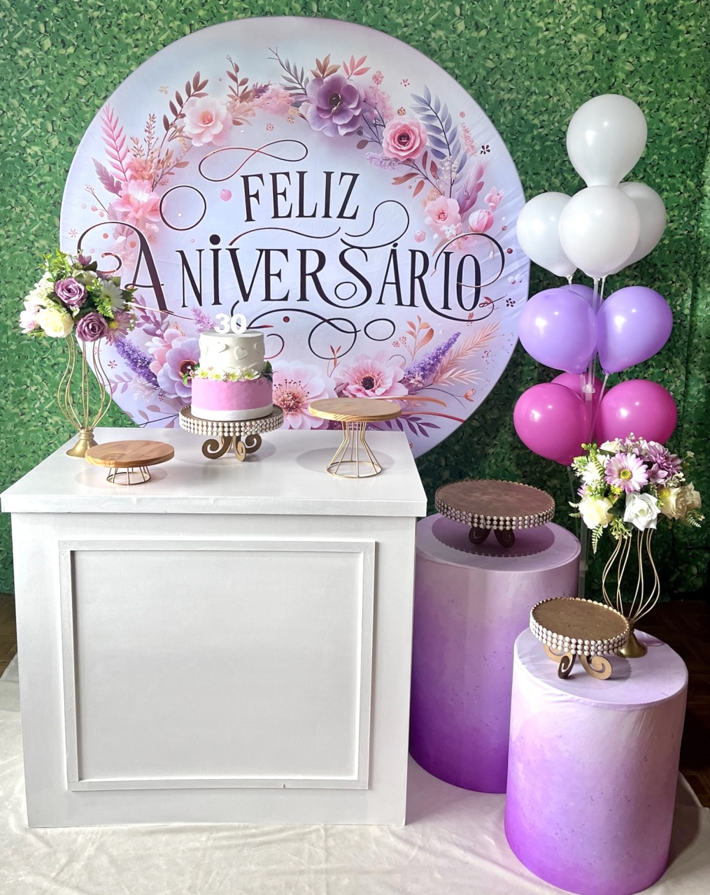 Feliz Aniversário Floral Rosa - Decoreli Decorações Pegue e Monte