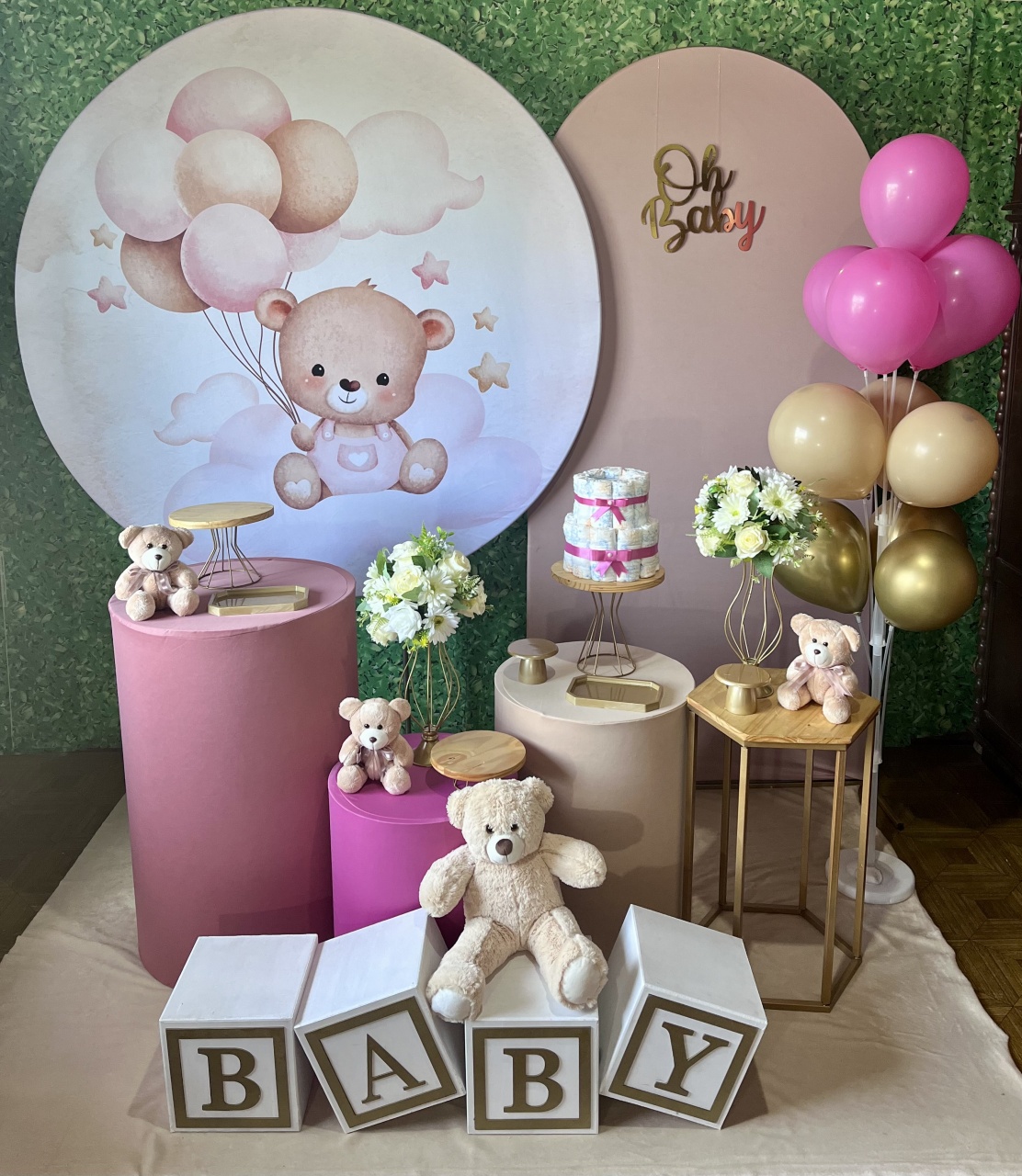 Urso Balões Rosa - Completo - Decoreli Decorações Pegue e Monte