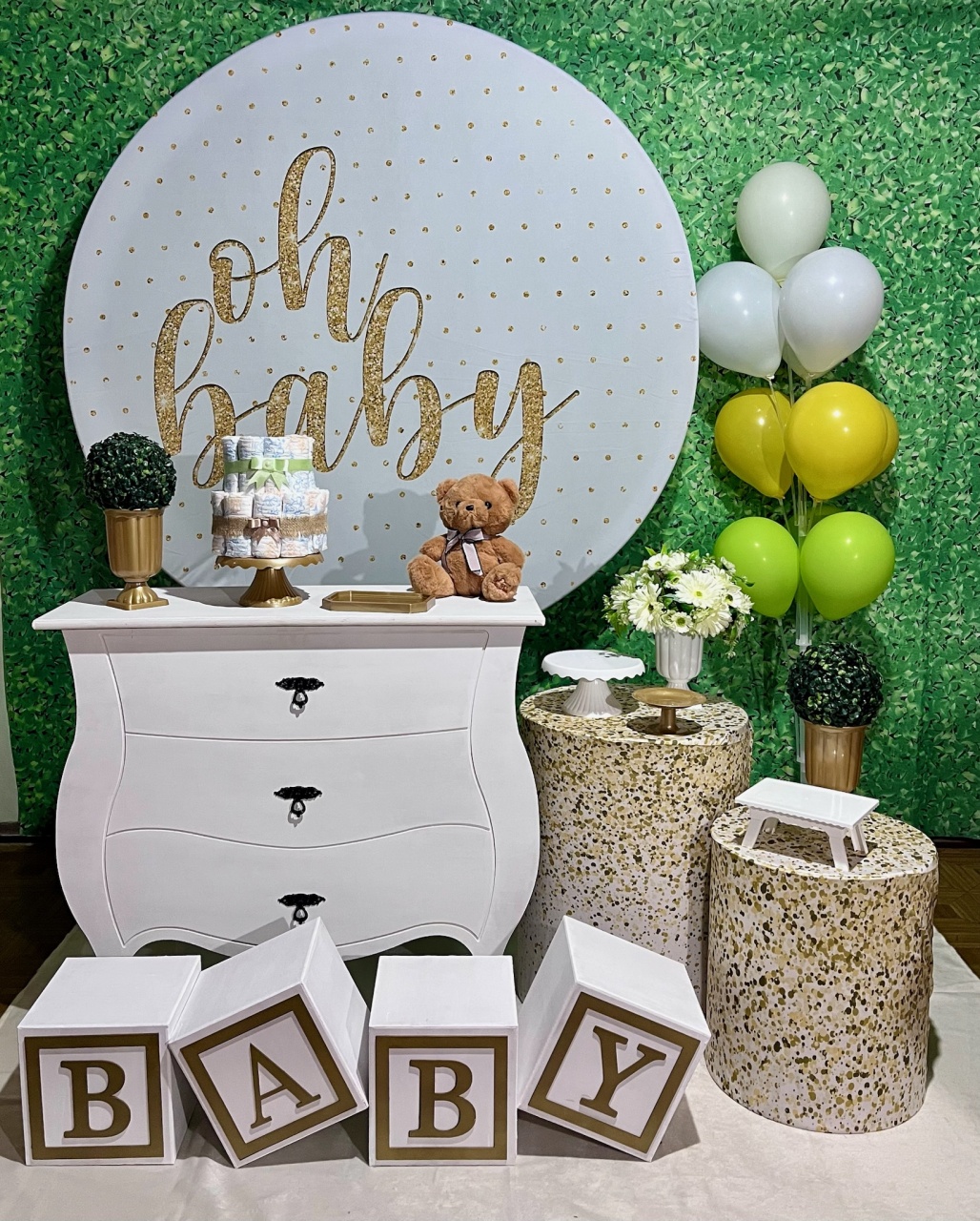 Oh Baby Dourado E Branco - Decoreli Decorações Pegue e Monte