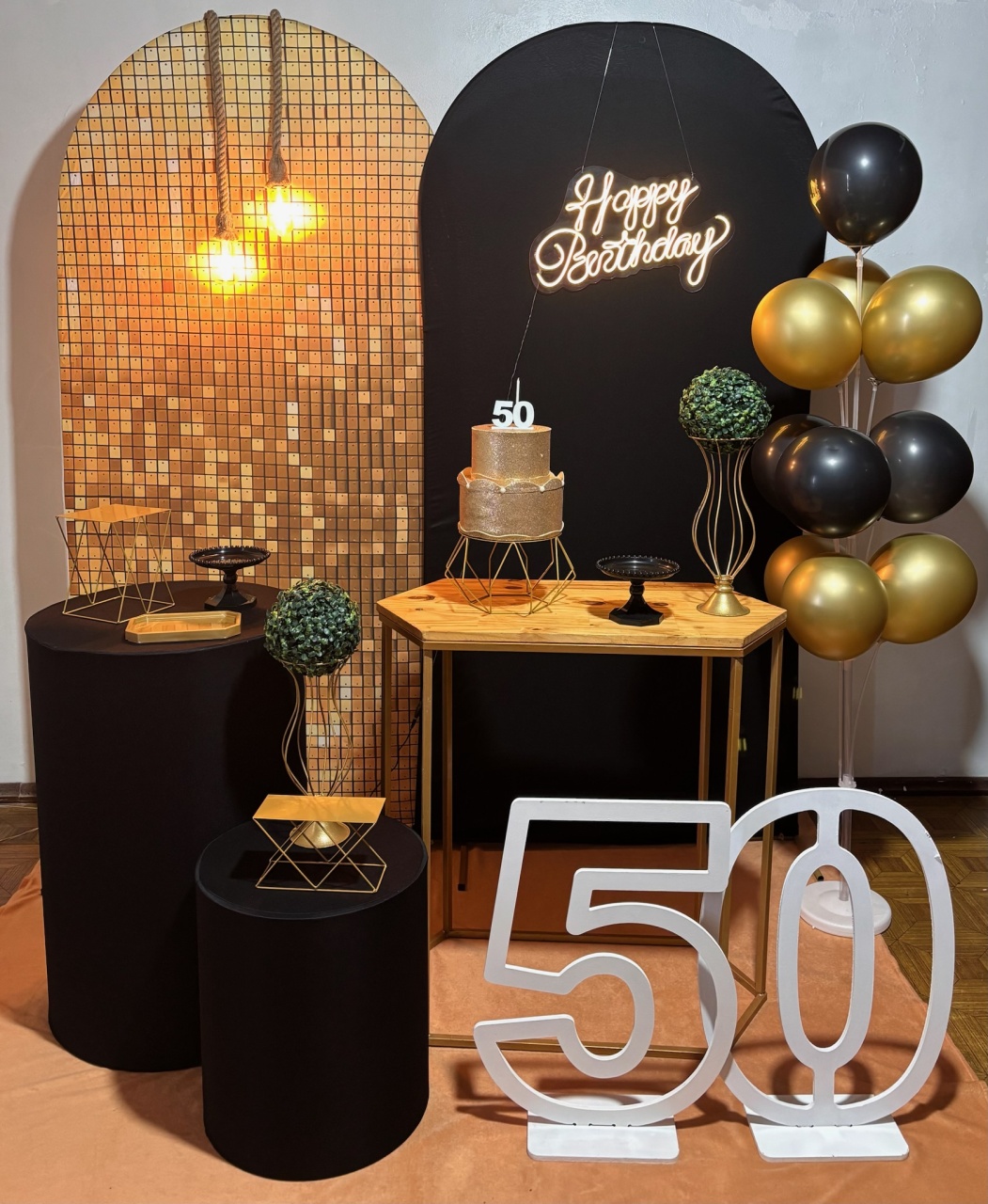 50 Anos - Dourado E Preto - Decoreli Decorações Pegue e Monte