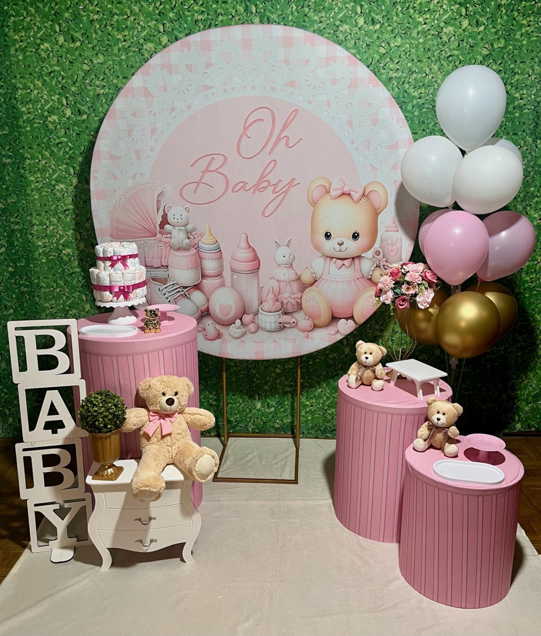Oh Baby Ursos Rosa - Kit Médio - Decoreli Decorações Pegue e Monte