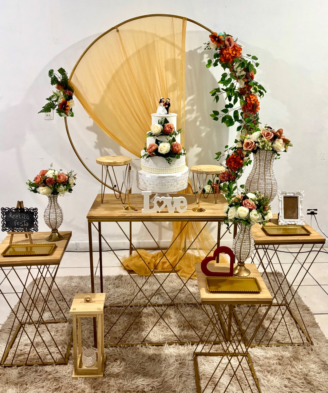 Kit Luxo Casamento Terracota Com Tecido Dourado - Realiza Festa