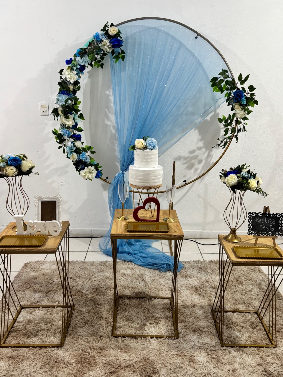 Kit Festa Casamento Azul Com Tecido Azul Bebê - Realiza Festa