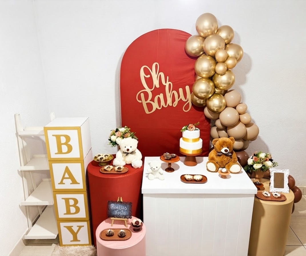 Kit Luxo Chá de Bebê Terracota Com Rosa - Realiza Festa