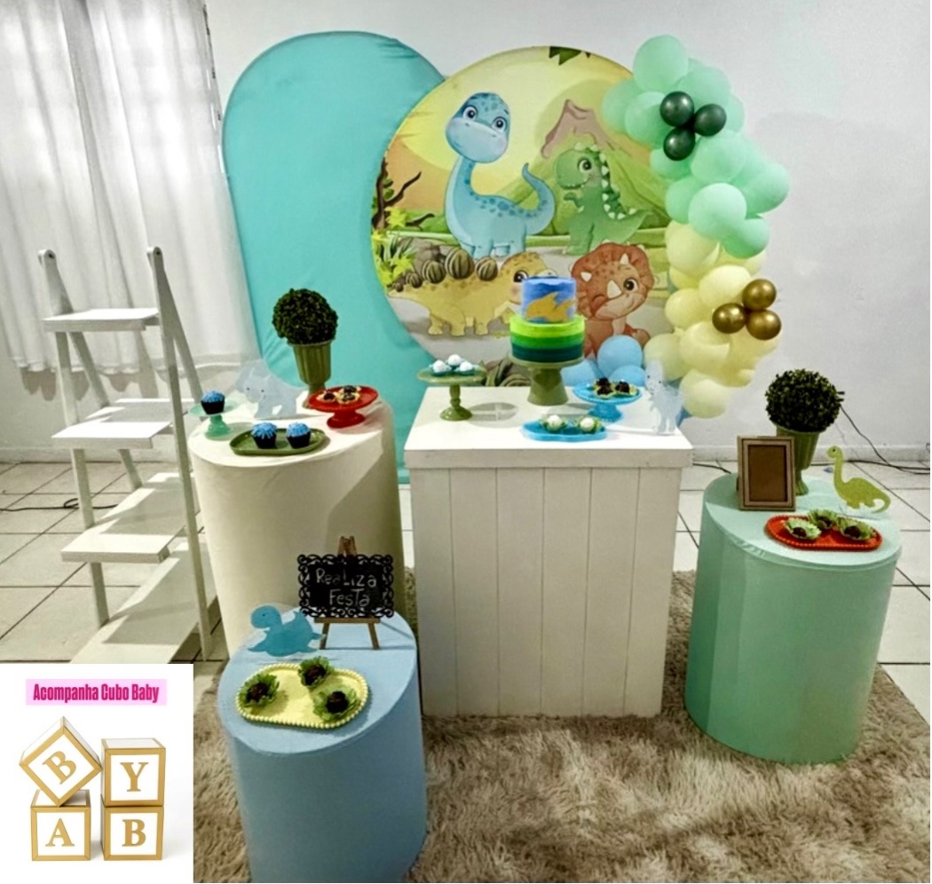 Kit Premium Chá de Bebê Dino Baby Menino Redondo - Realiza Festa