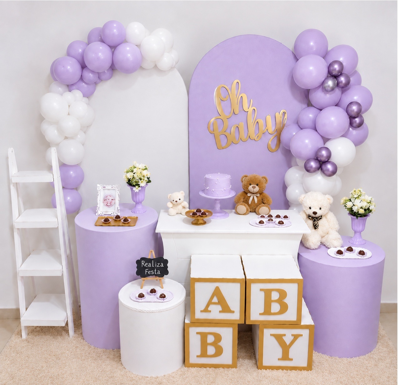Kit Premium Chá de Bebê Oh Baby Lilás - Realiza Festa