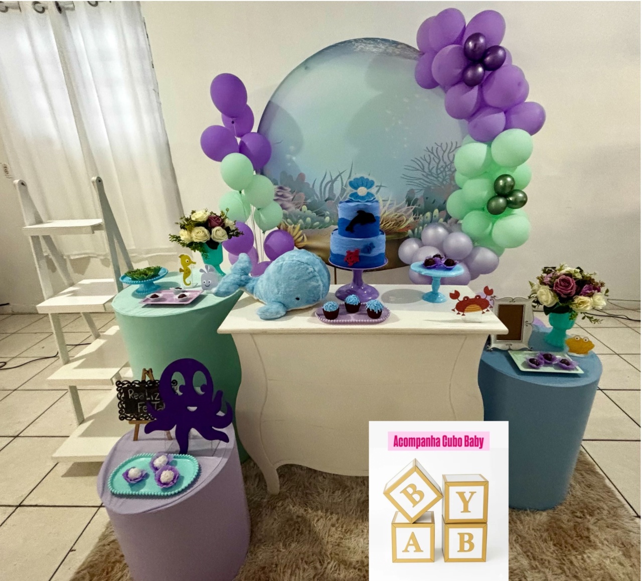 Kit Luxo Chá de Bebê Feminino Fundo Do Mar - Realiza Festa