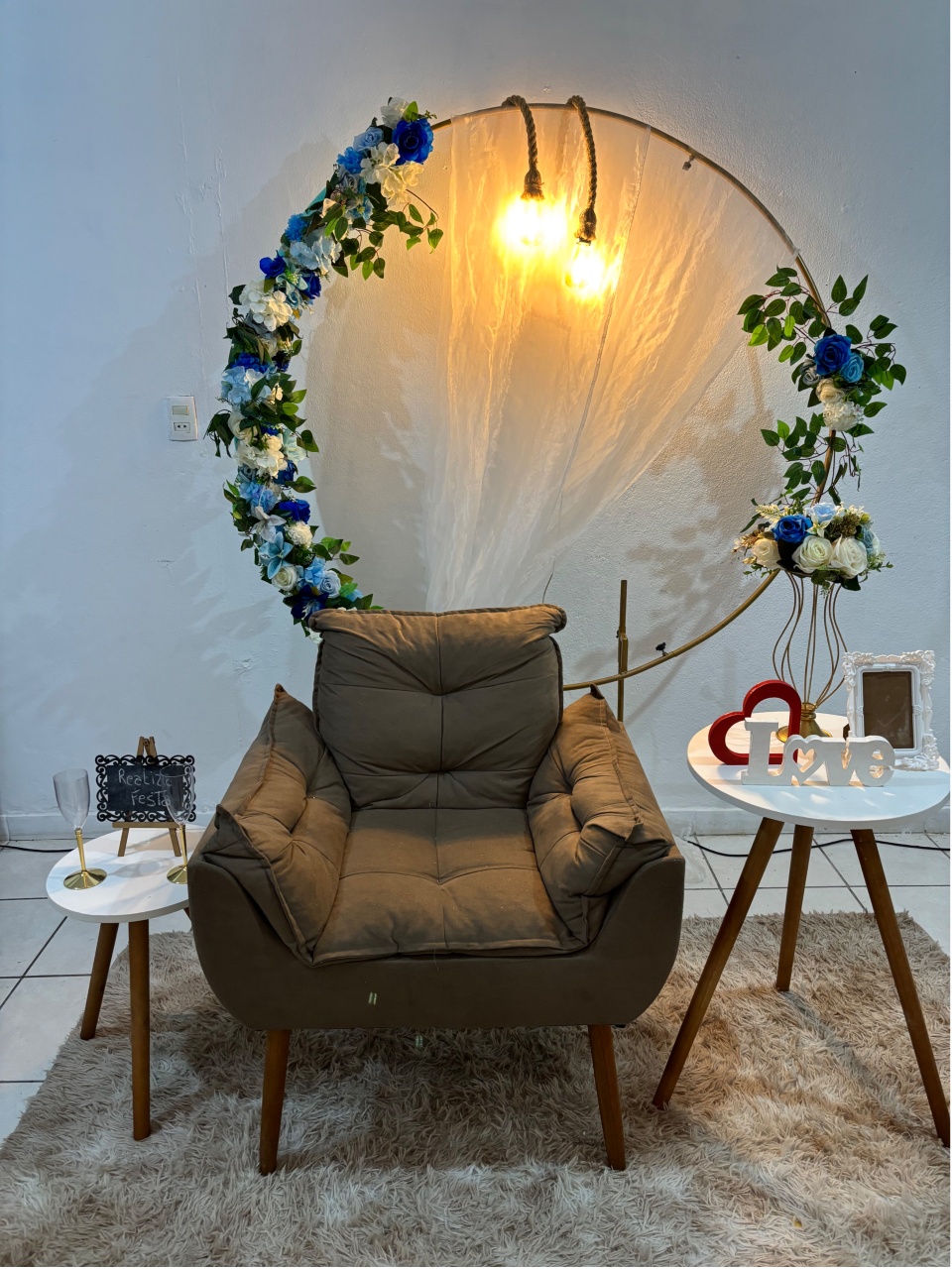 Kit Encontro de Casais Luxo Arco de Flores Azul - Realiza Festa
