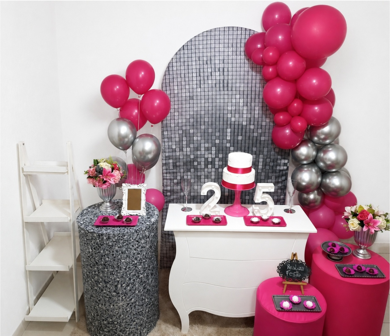 Kit Luxo Adulto Feminino Prata Com Pink - Realiza Festa