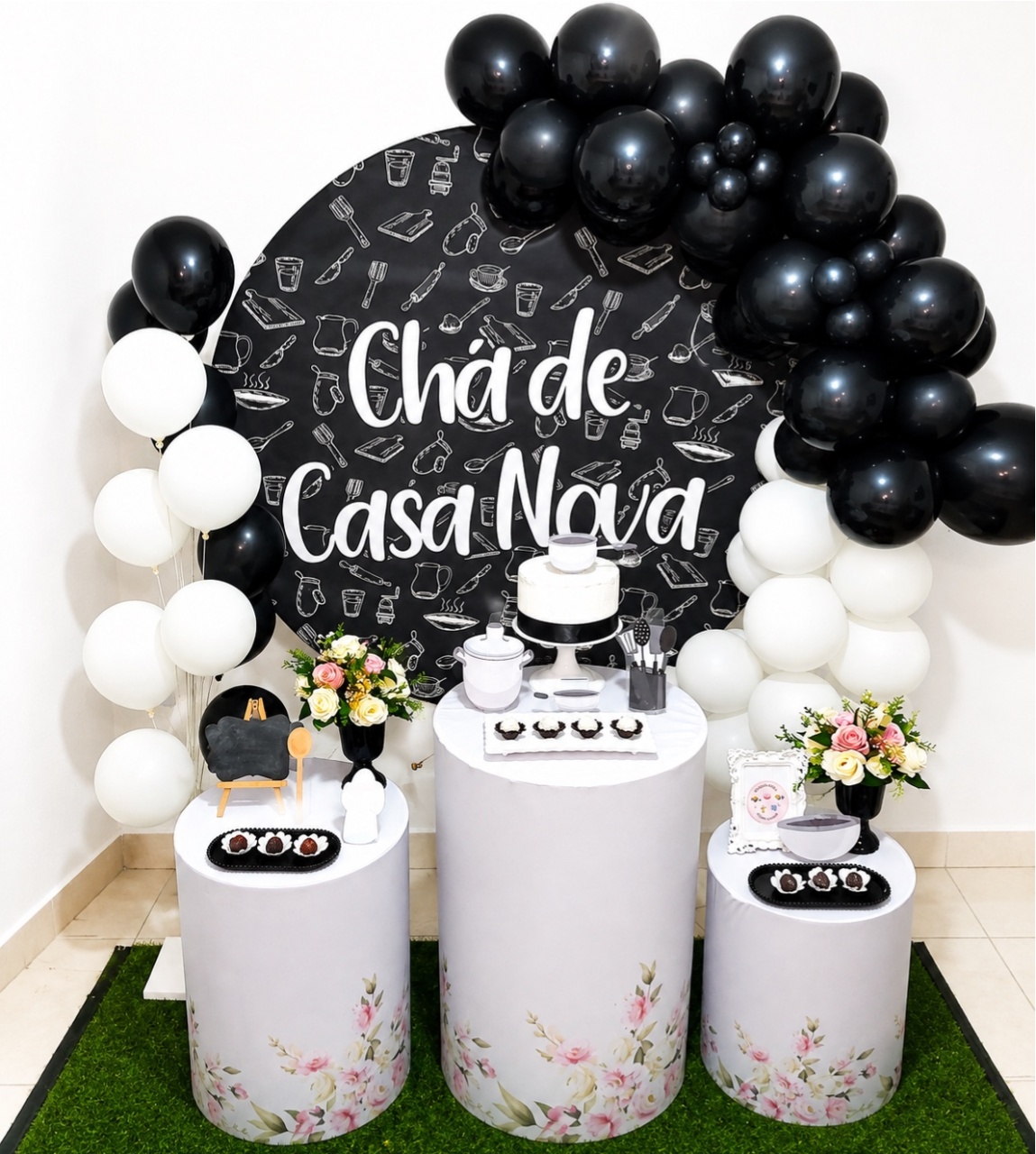 Kit Festa Chá de Casa Nova Preta Com Branco - Realiza Festa