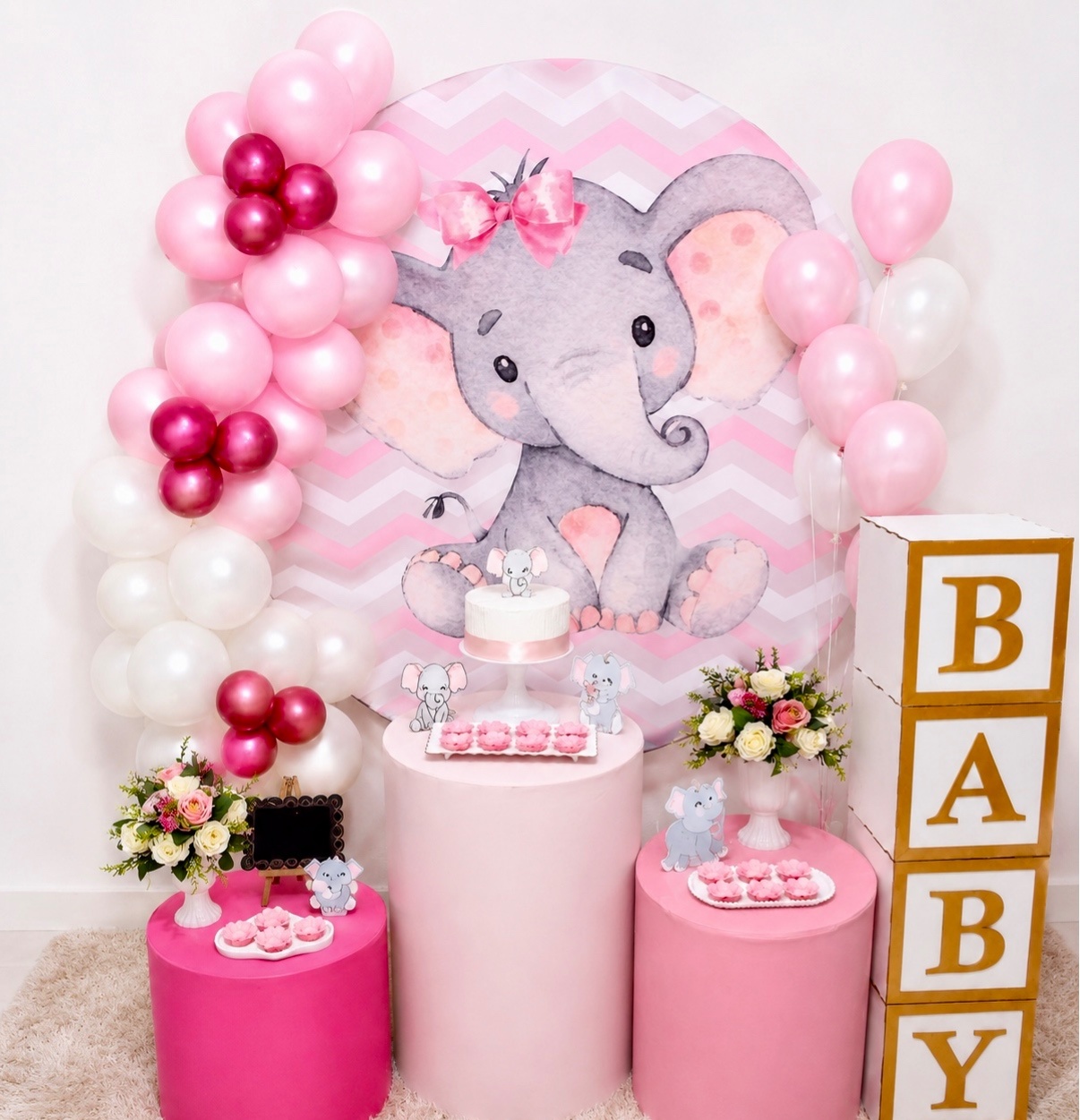 Kit Festa Chá de Bebê Elefante Rosa - Realiza Festa