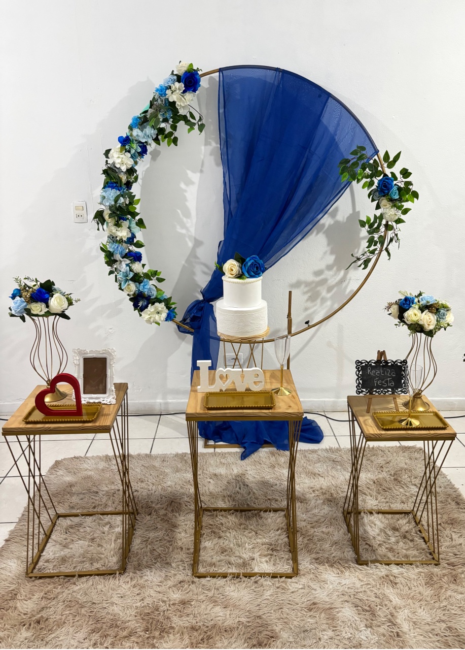 Kit Festa Casamento Azul Com Tecido Azul Escuro - Realiza Festa