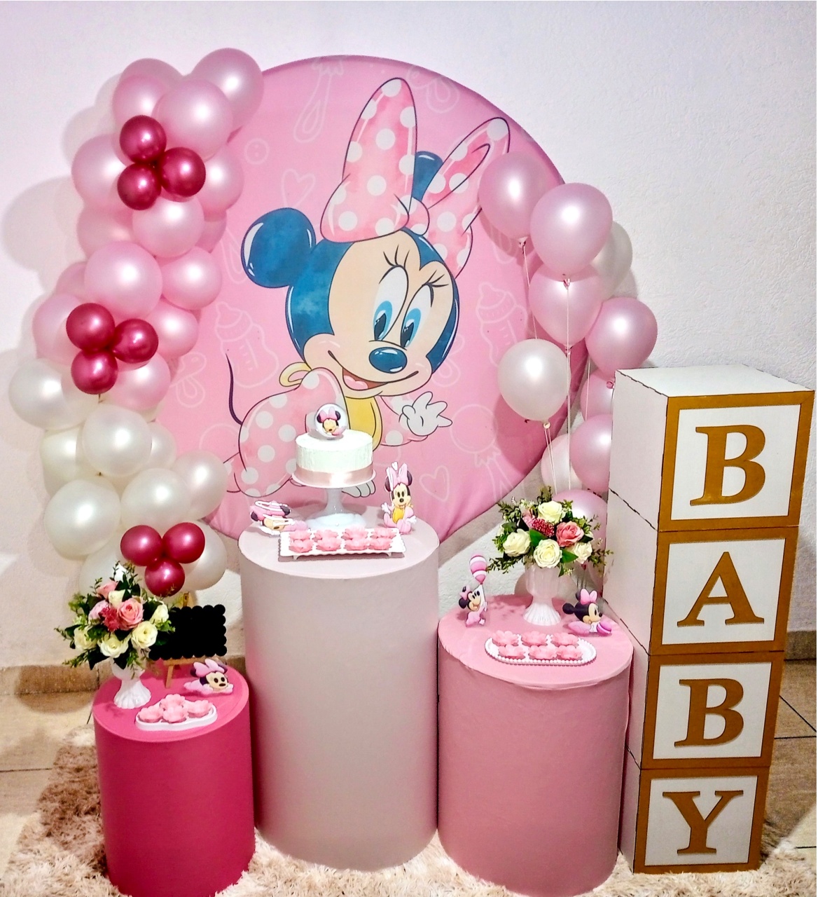 Kit Festa Chá de Bebê Feminino Minnie Rosa - Realiza Festa