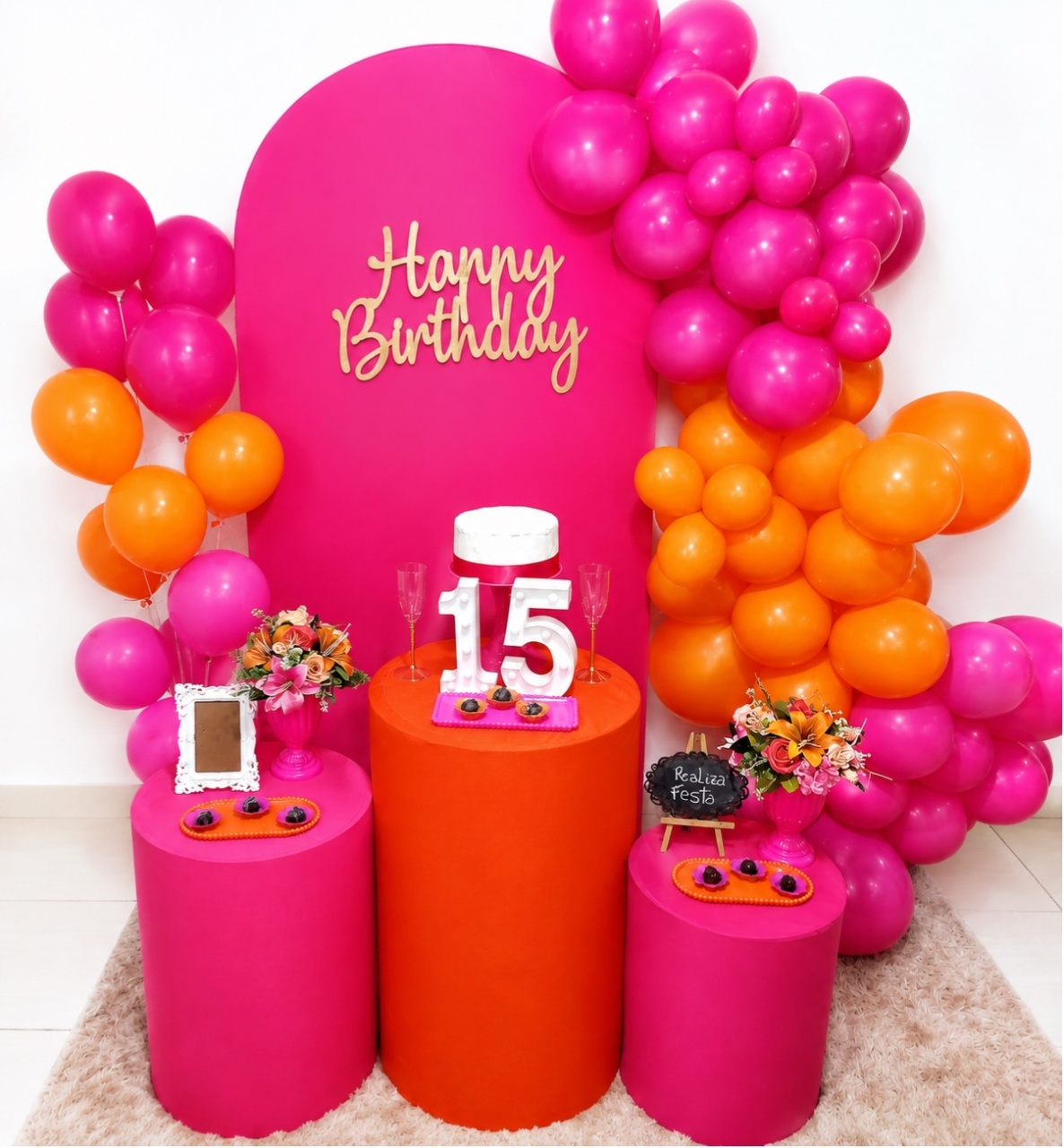Kit Festa 15 Anos Laranja E Pink - Realiza Festa