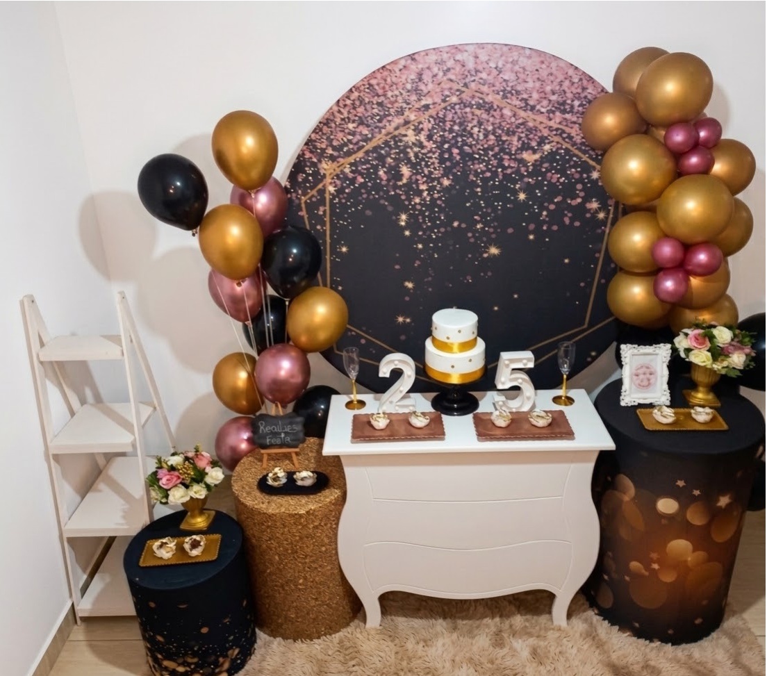 Kit Luxo Adulto Feminino Preto Rose E Dourado - Realiza Festa