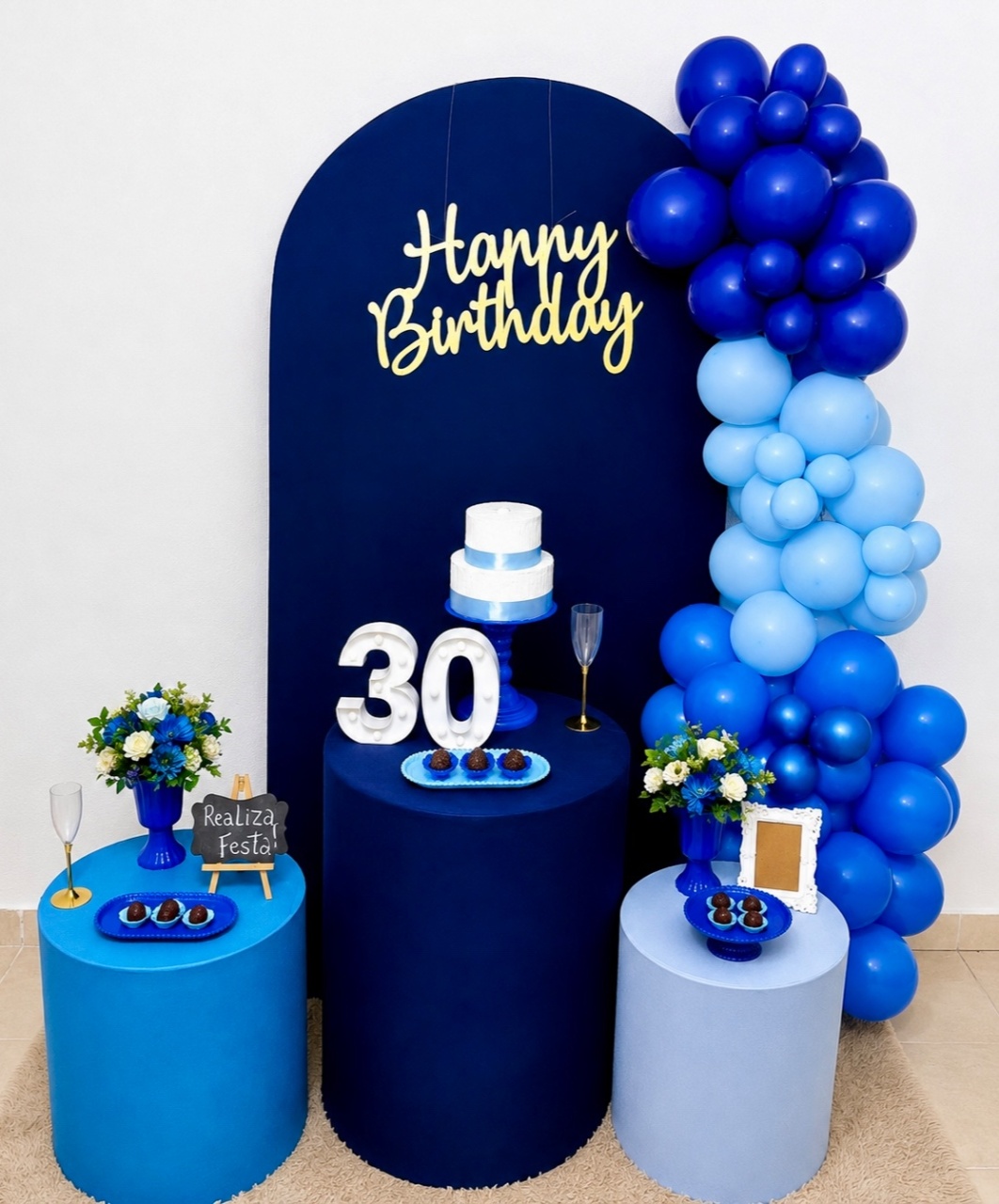 Kit Festa Adulto Azul Marinho Com Dourado - Realiza Festa