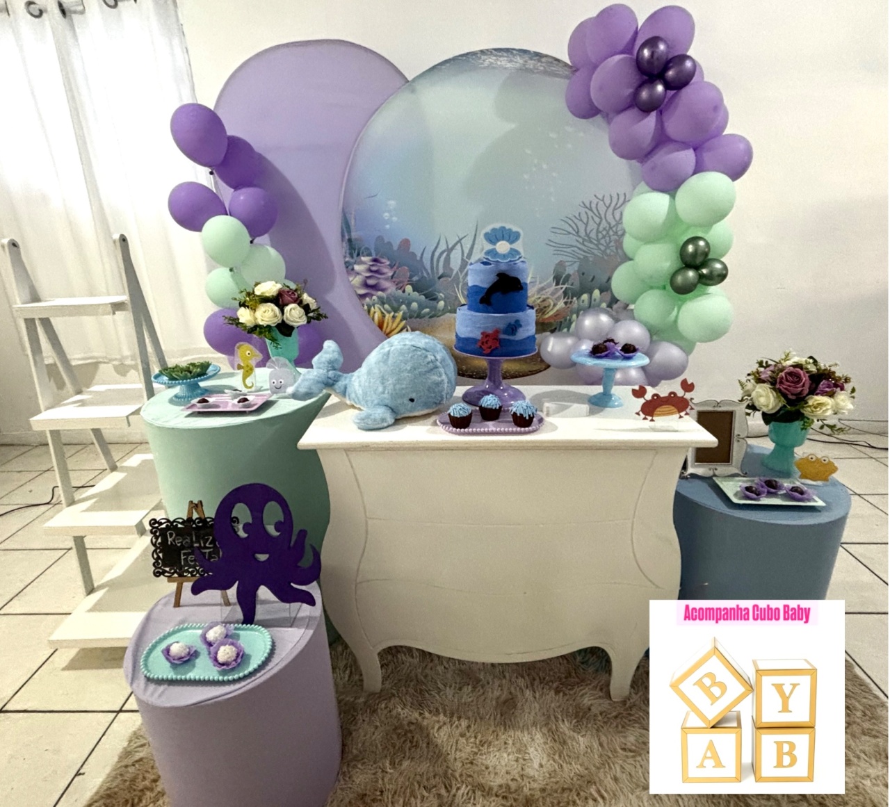 Kit Premium Chá de Bebê Feminino Fundo Do Mar - Realiza Festa