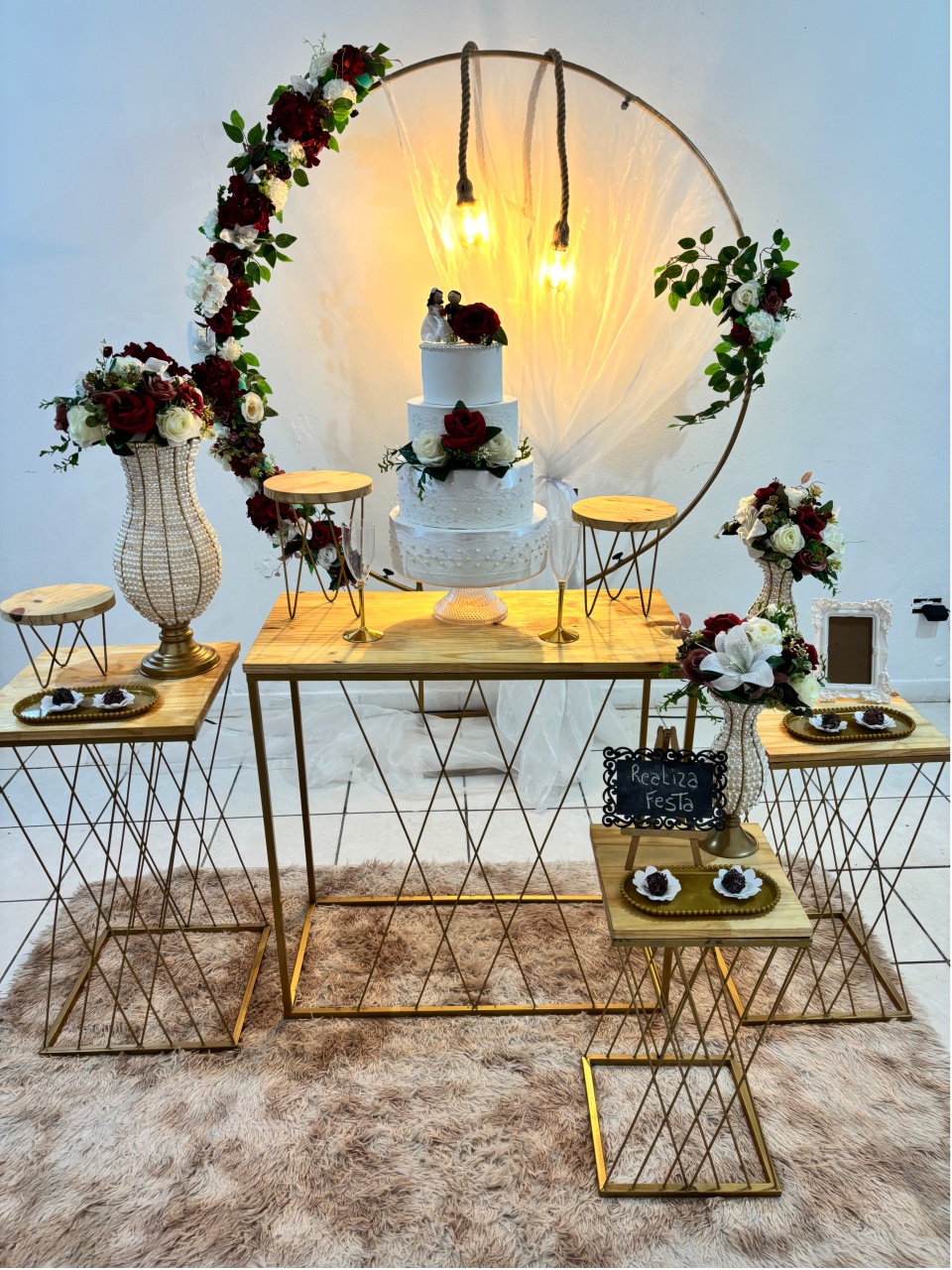 Kit Premium Casamento Marsala Com Tecido Branco - Realiza Festa