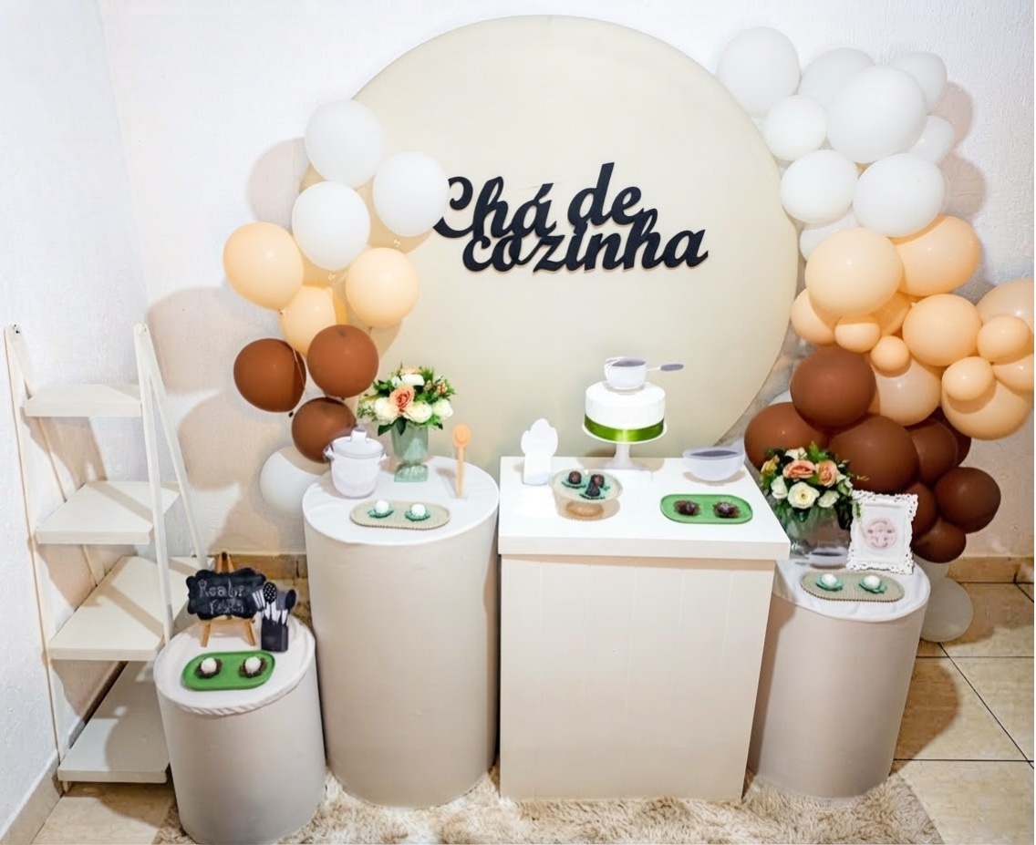 Kit Luxo Chá de Cozinha Creme Redondo - Realiza Festa