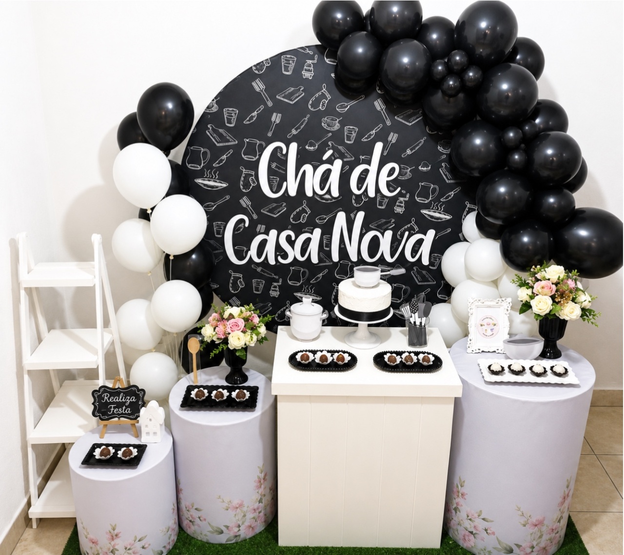 Kit Luxo Chá de Casa Nova Preta Com Branco - Realiza Festa