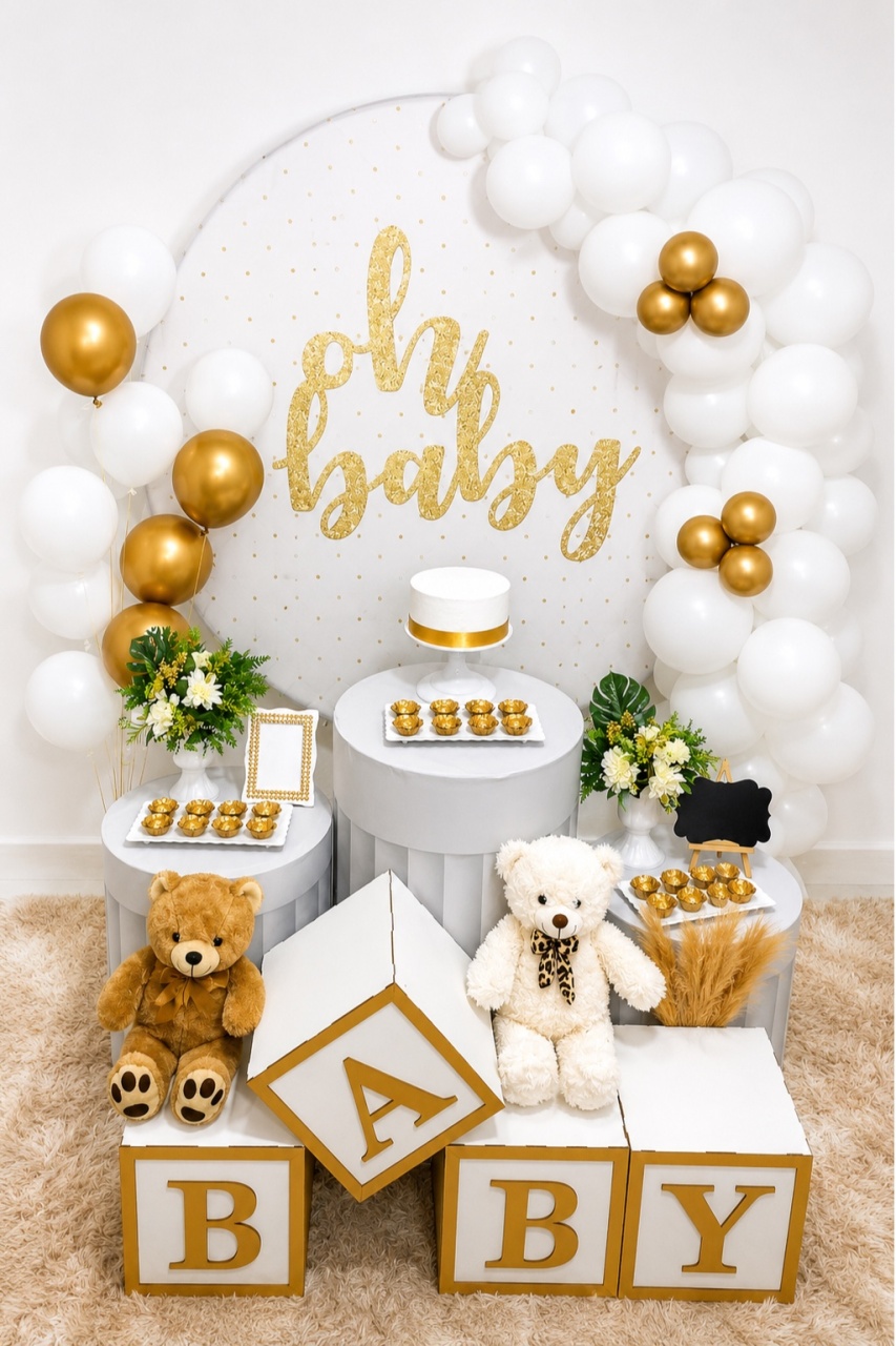 Kit Festa Chá de Bebê/ Revelação Oh Baby Branco - Realiza Festa