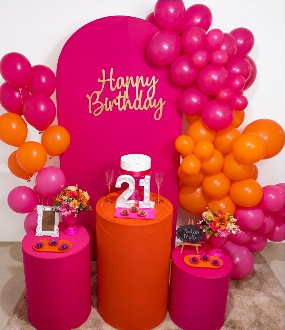 Kit Festa Adulto Feminino Laranja E Pink - Realiza Festa
