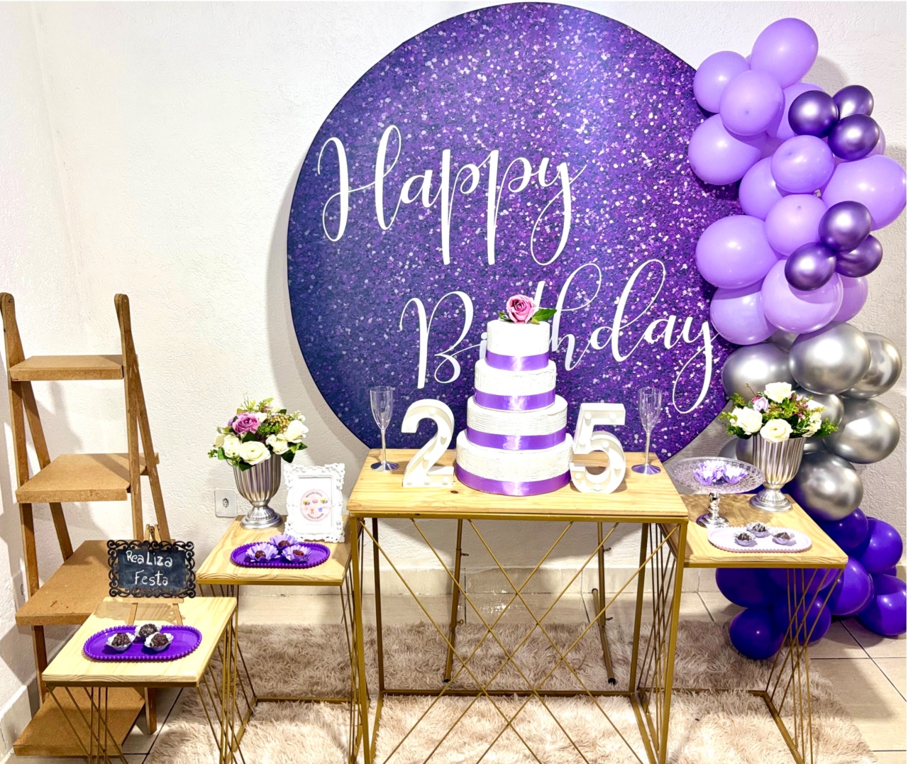 Kit Luxo Adulto Feminino Happy Birthday Roxo - Realiza Festa
